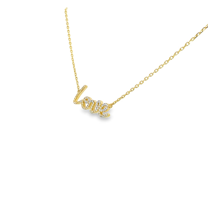 script "love" necklace in 14 karat yellow gold, set with natural diamonds