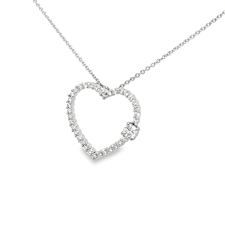 Open Diamond Heart-Shaped Pendant with one Larger Diamond