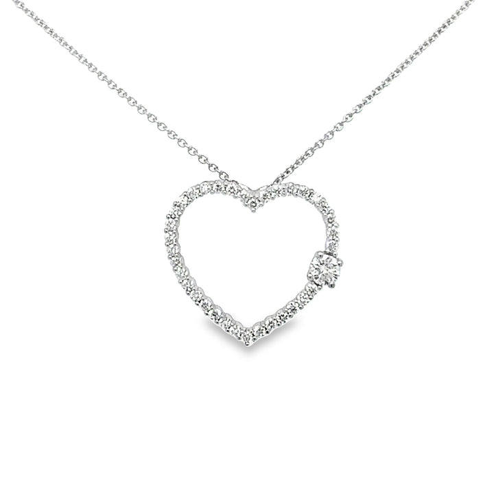 Open Diamond Heart-Shaped Pendant with one Larger Diamond
