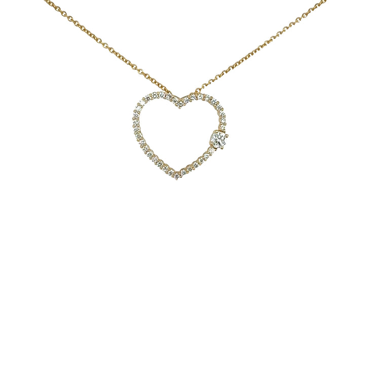 Open Diamond Heart-Shaped Pendant with one Larger Diamond