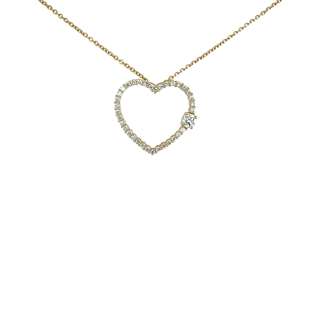 Open Diamond Heart-Shaped Pendant with one larger Diamond