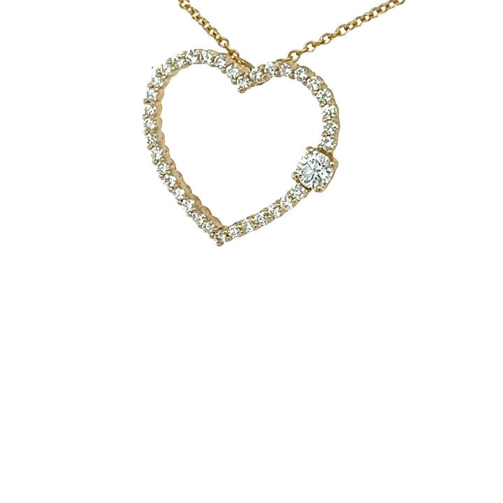 Open Diamond Heart-Shaped Pendant with one Larger Diamond
