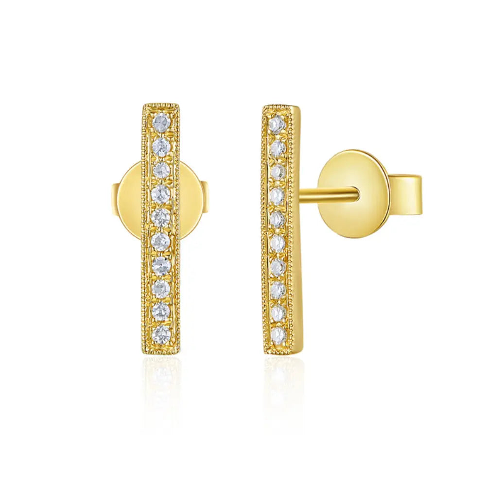 14K Long Diamond Bar Stud Earring