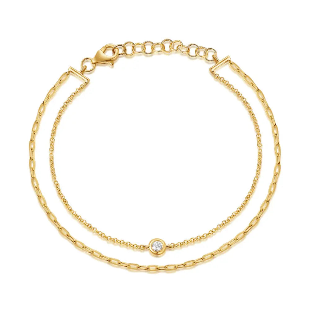 14K Single Bezel Double Chain Bracelet