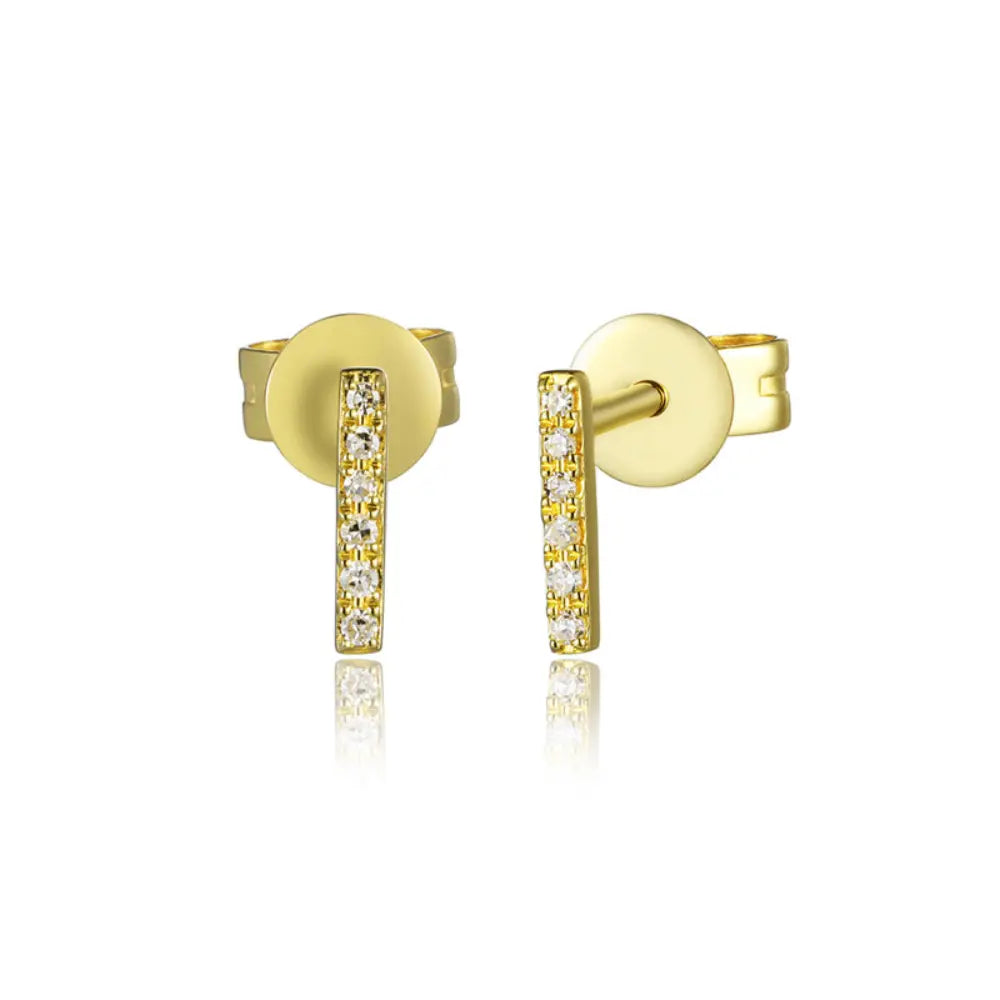 14K Thin Bar Diamond Stud Earring