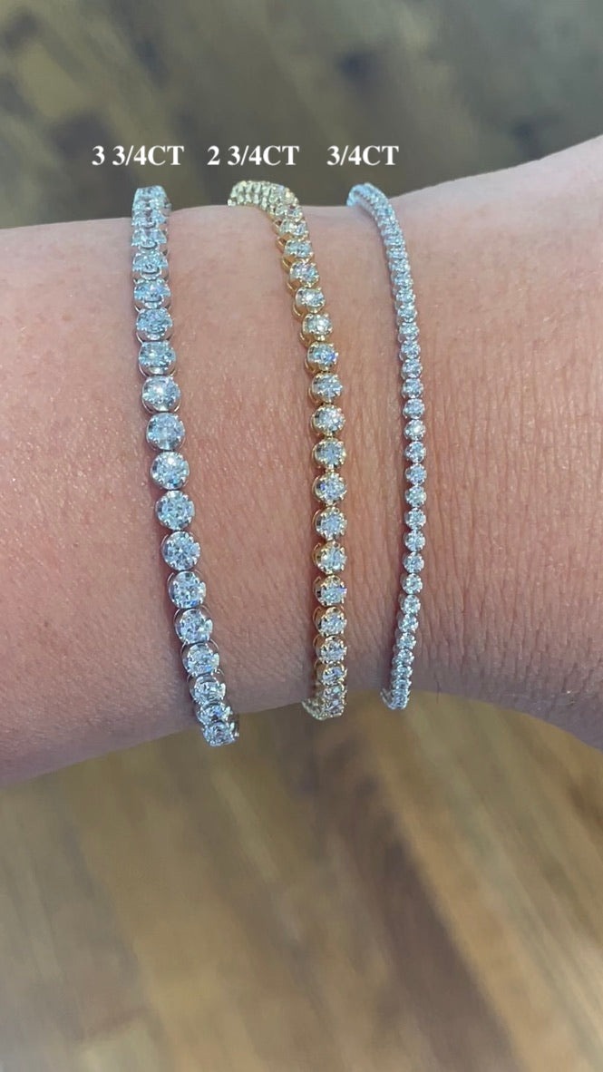 Diamond Tennis Bracelet, Buttercup Setting  3 sizes on a wrist