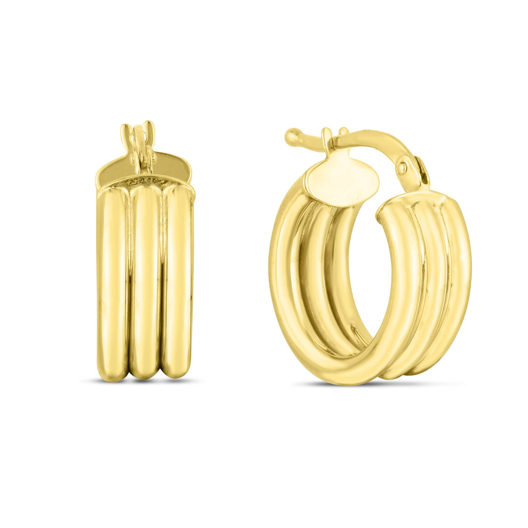 14K 10mm Small Triple Row Round Hoops, front view