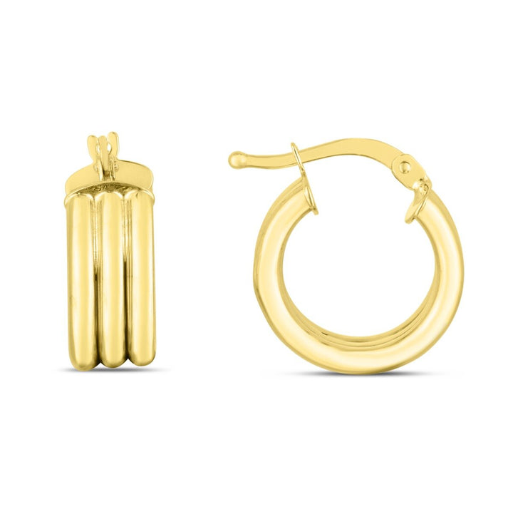 14K 10mm Small Triple Row Round Hoops, view 2