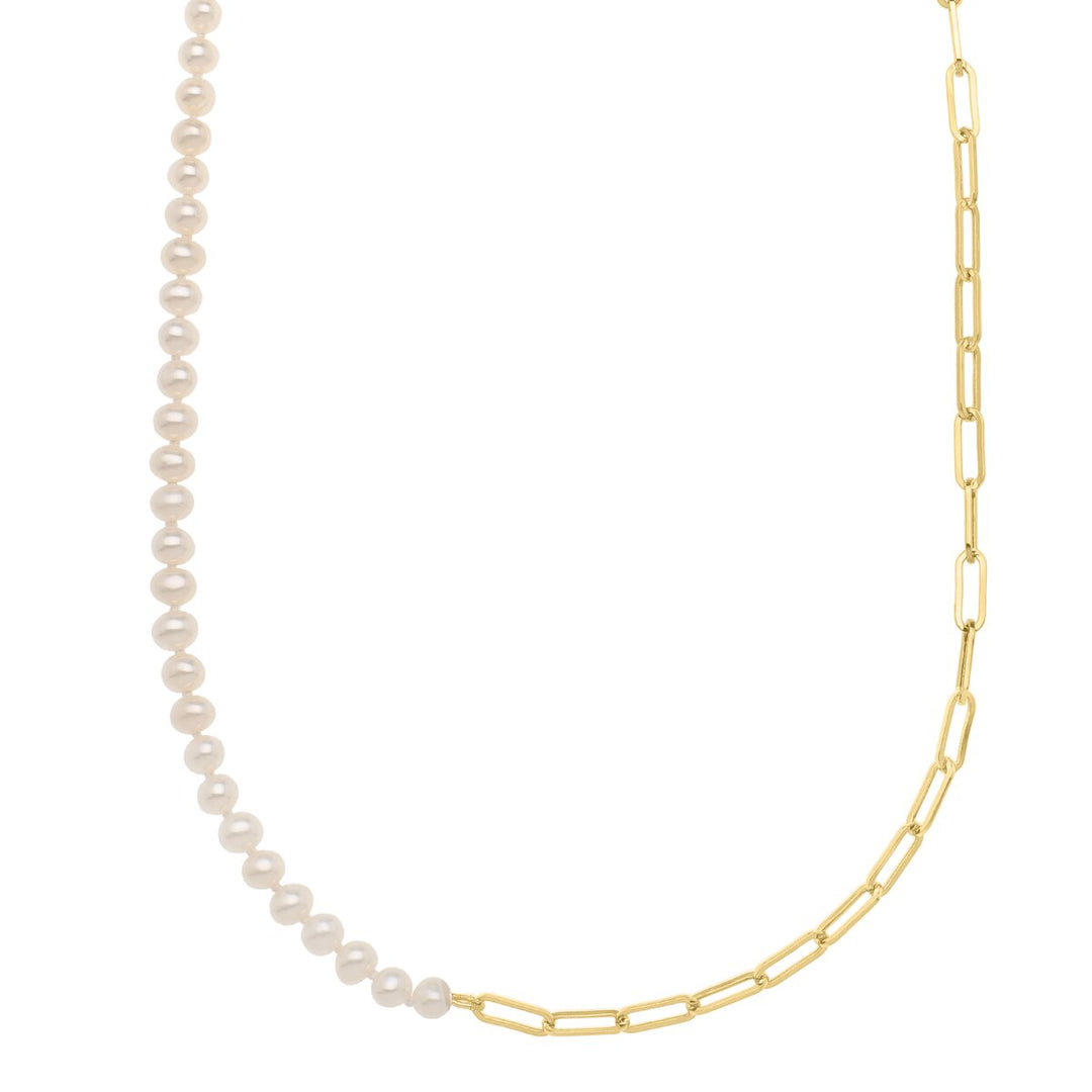 14K 5mm Pearl & Lite Paperclip Necklace, front view
