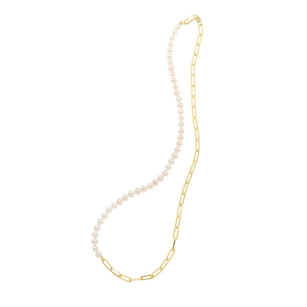 14K 5mm Pearl & Lite Paperclip Necklace, view 2