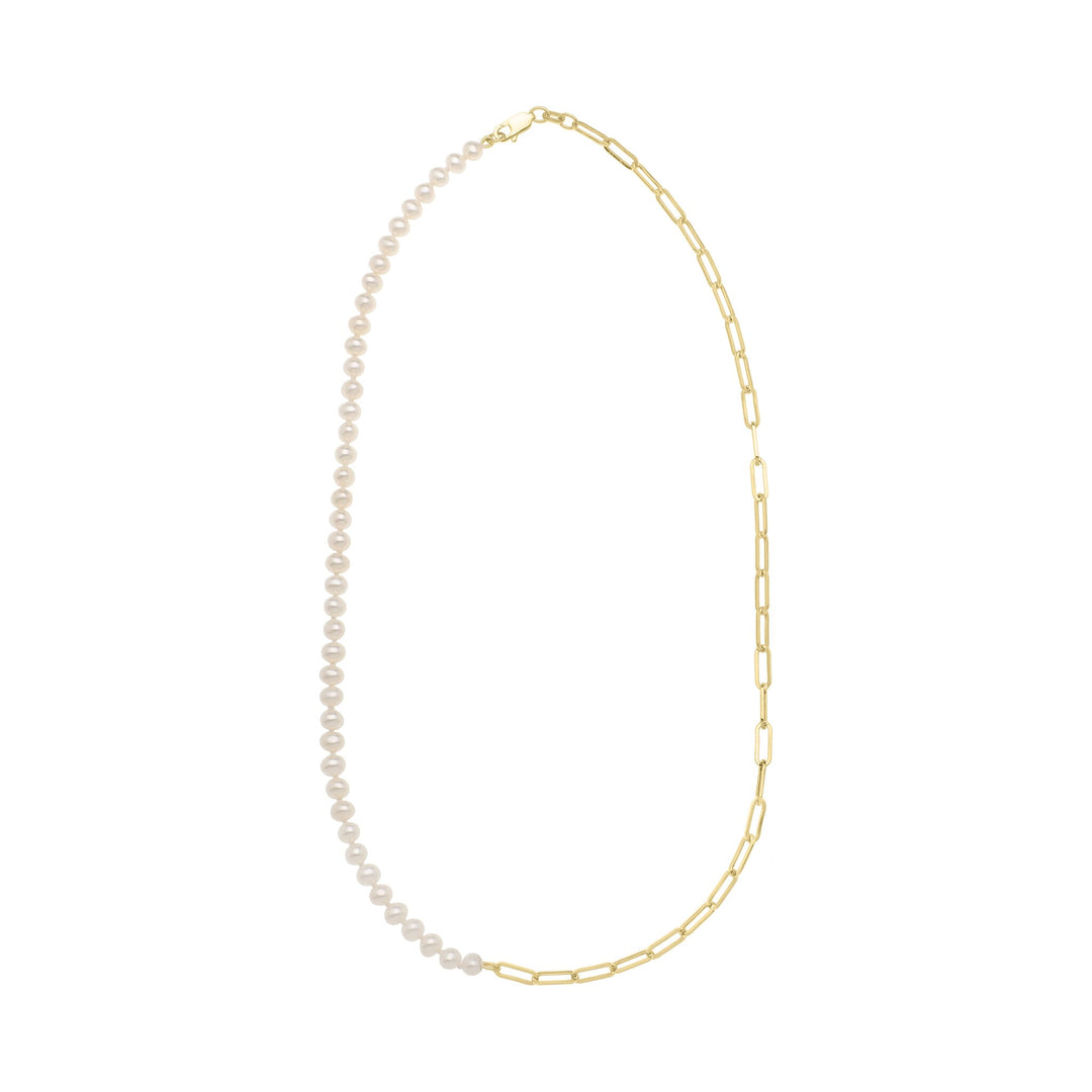 14K 5mm Pearl &amp; Lite Paperclip Necklace, view 3