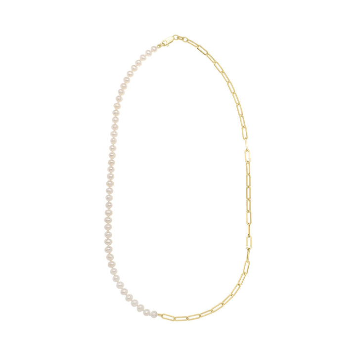 14K 5mm Pearl &amp; Lite Paperclip Necklace, view 3