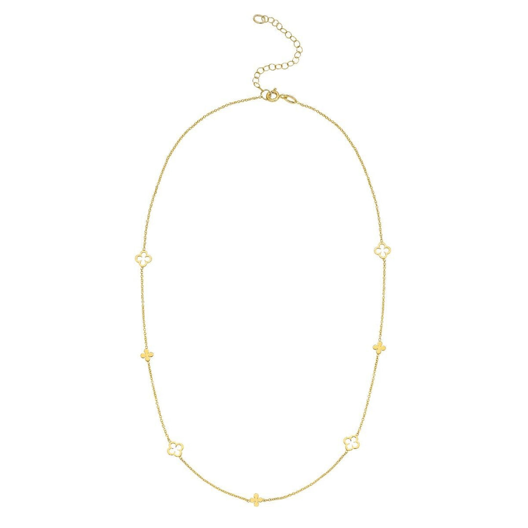 14K Alternating Clover Necklace, front view