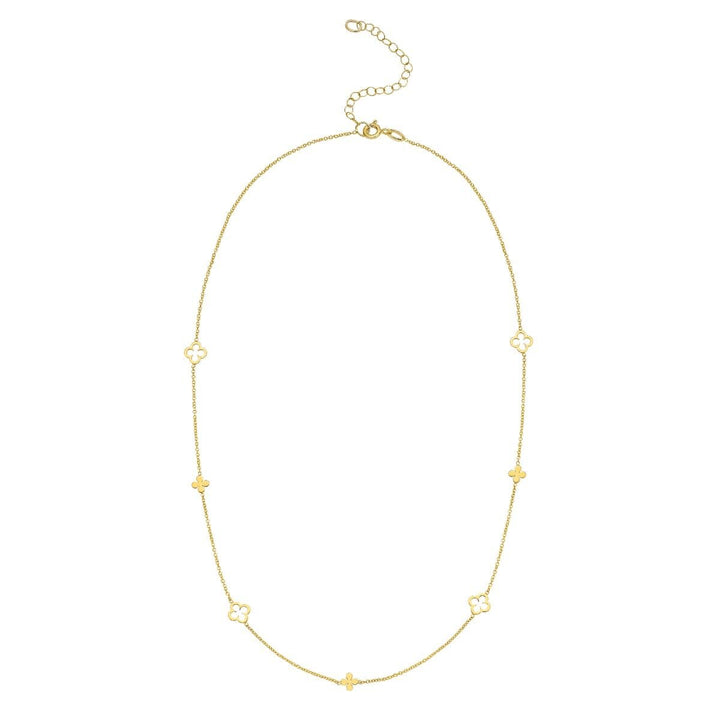 14K Alternating Clover Necklace, front view