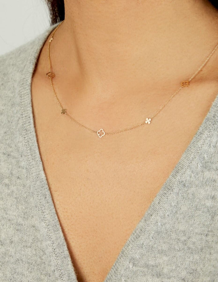 14K Alternating Clover Necklace, view 2