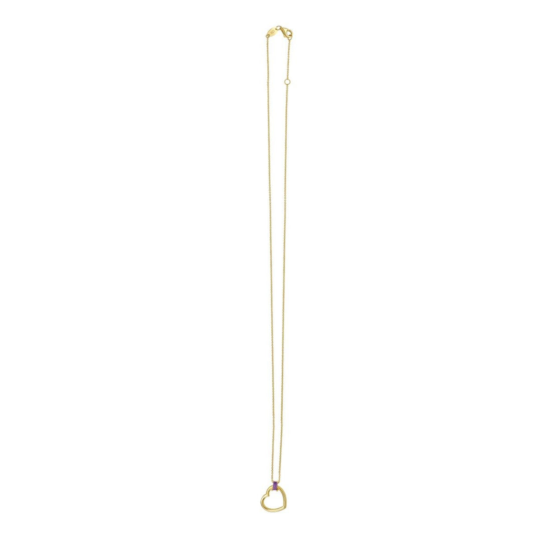 14K Baguette Gemstone Heart Necklace, front view