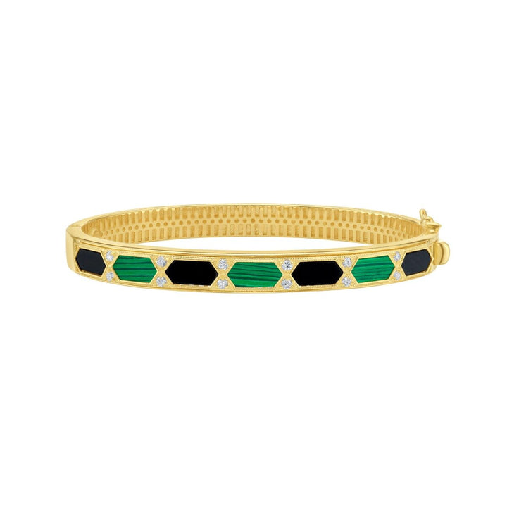 14K Black &amp; Green Art Deco Hexagon Bracelet, front view
