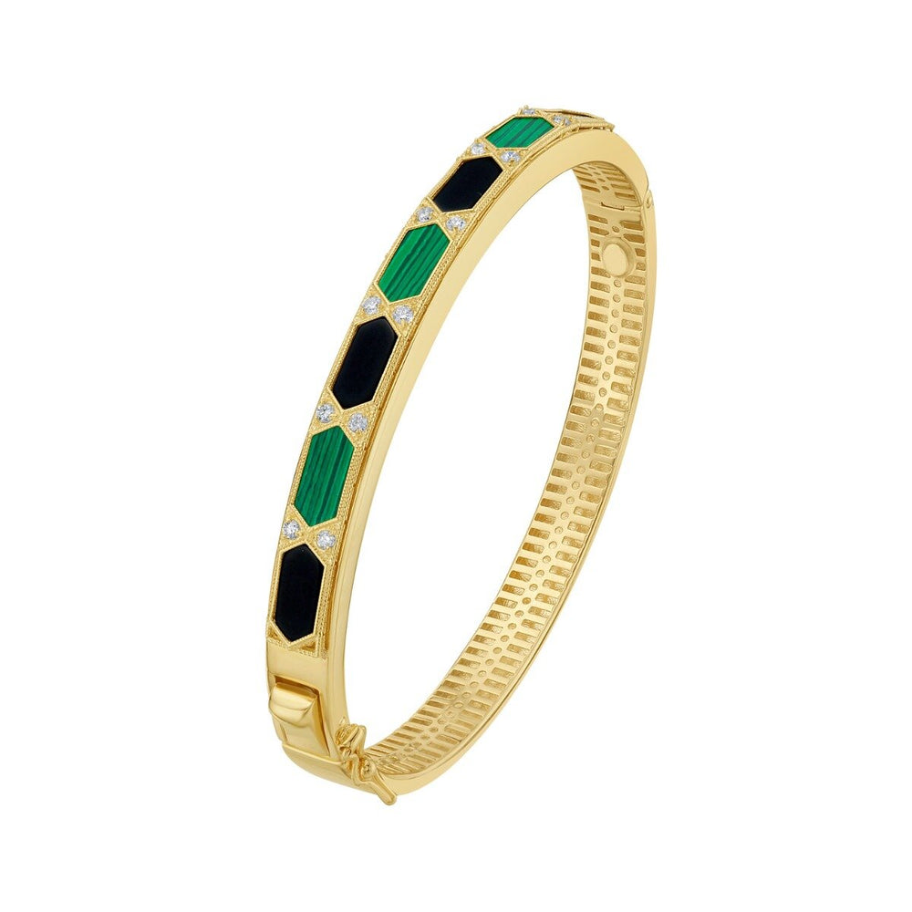 14K Black & Green Art Deco Hexagon Bracelet, view 2
