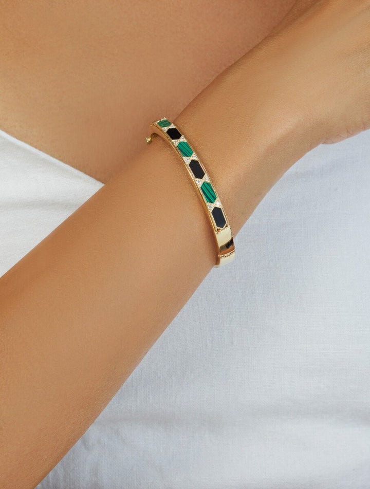14K Black &amp; Green Art Deco Hexagon Bracelet, view 3