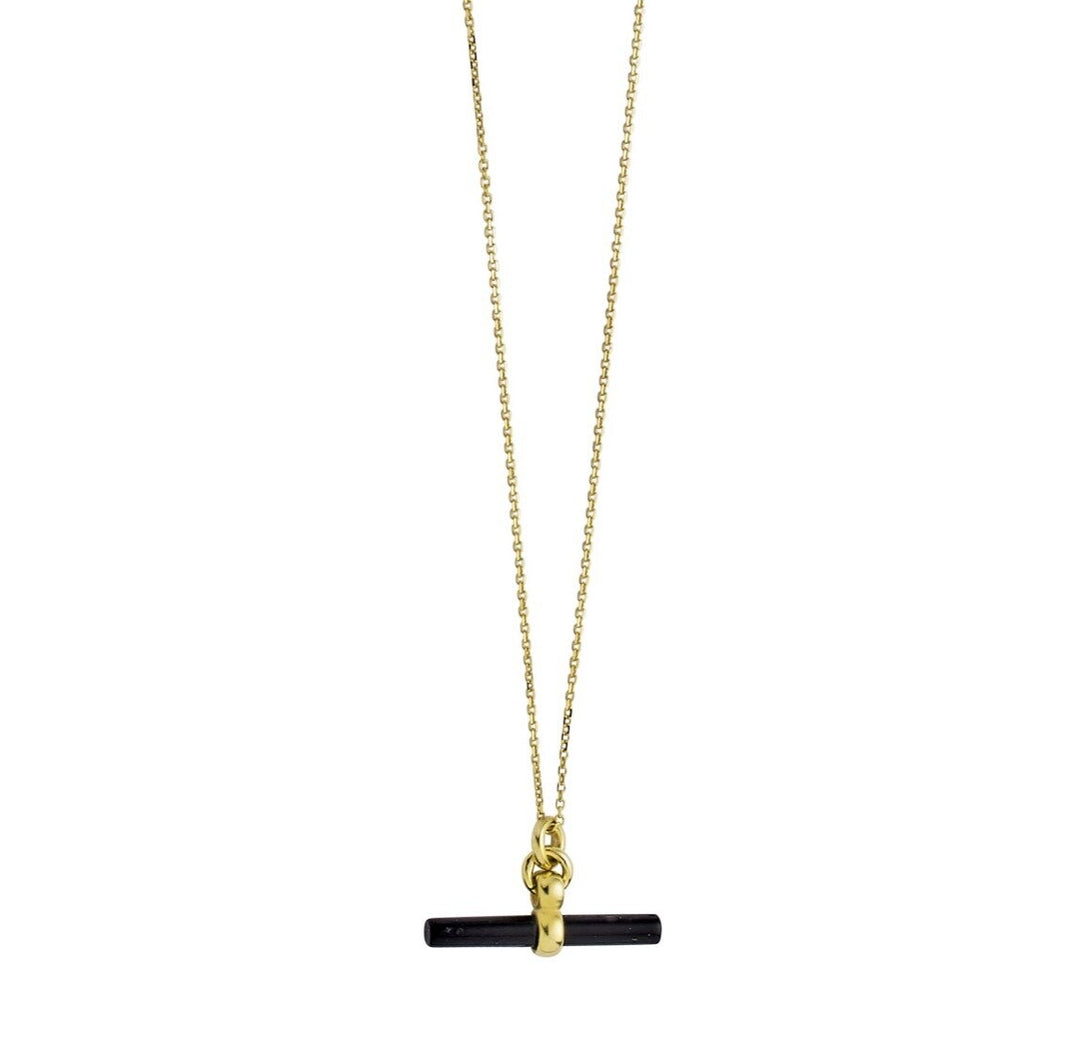 14K Black Onyx T-Bar Necklace, front view