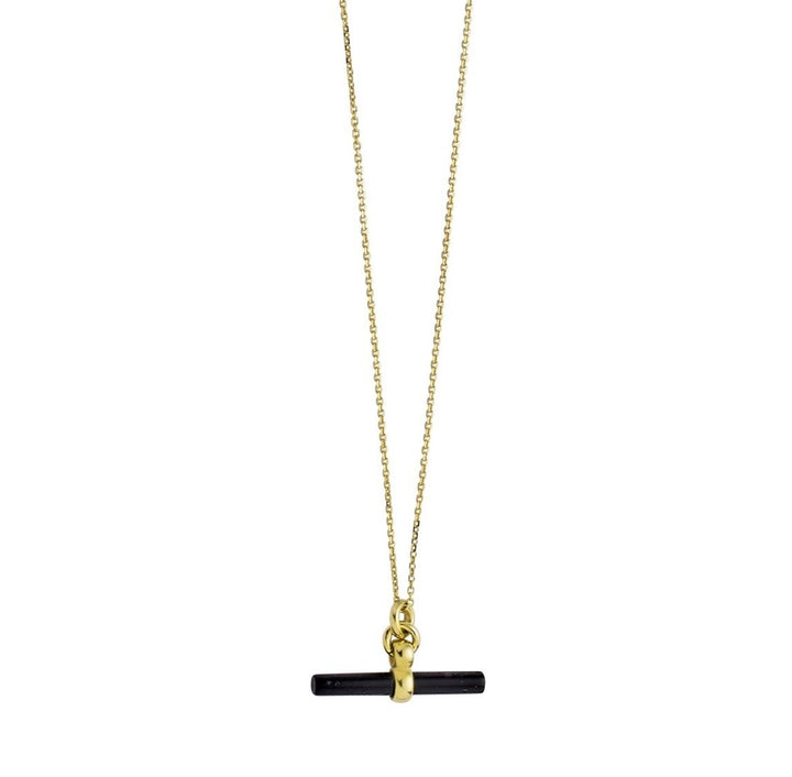 14K Black Onyx T-Bar Necklace, front view