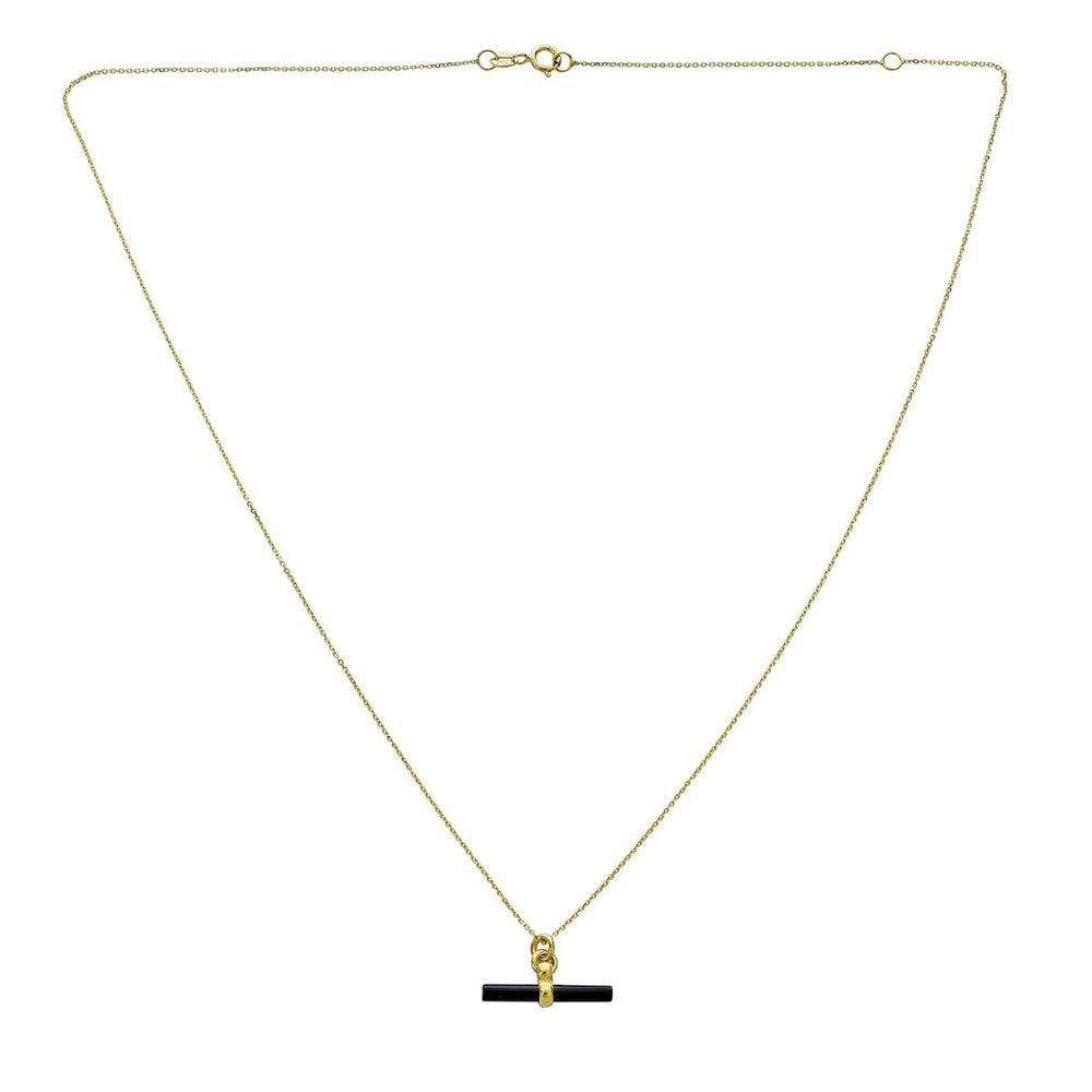 14K Black Onyx T-Bar Necklace, view 2