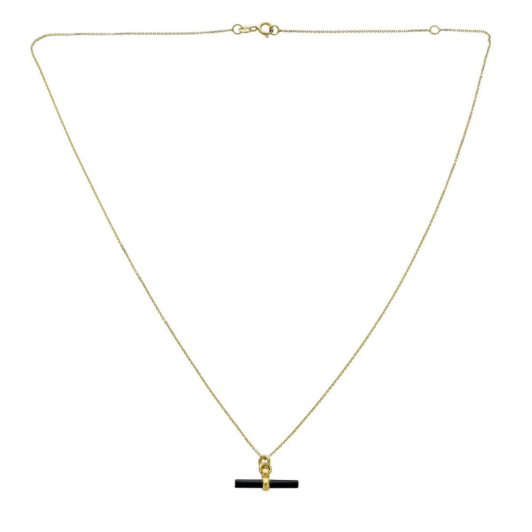 14K Black Onyx T-Bar Necklace, view 2