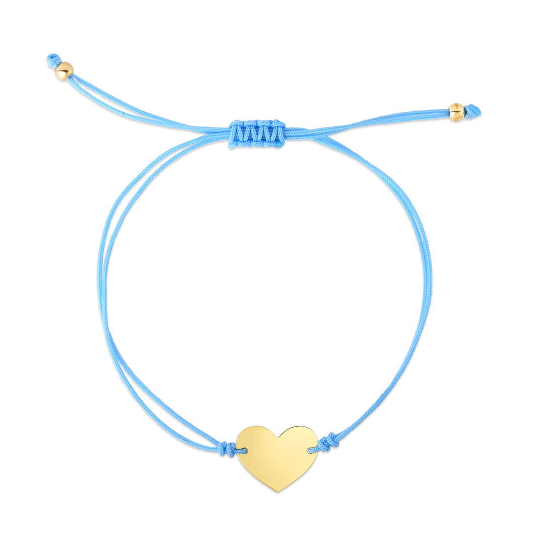 14K Blue Cord Heart Adjustable Bracelet, front view