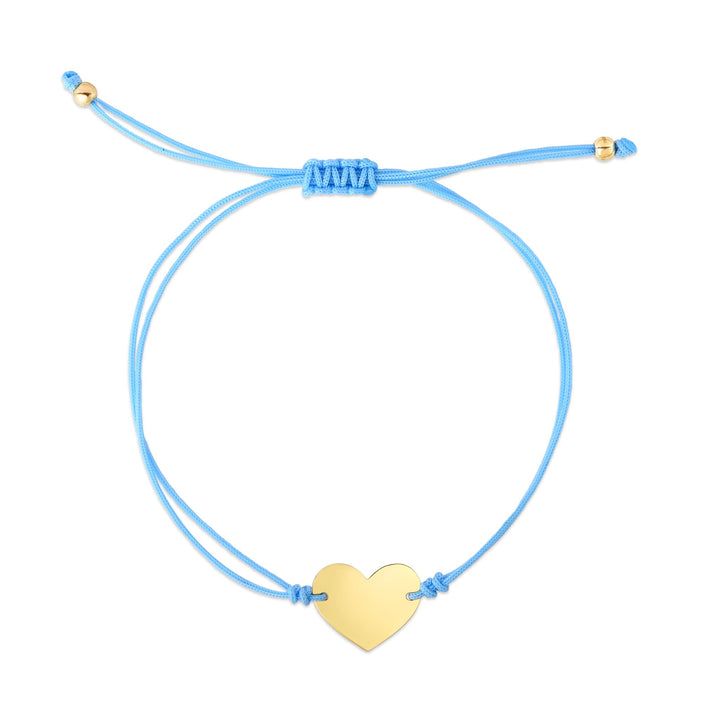 14K Blue Cord Heart Adjustable Bracelet, front view