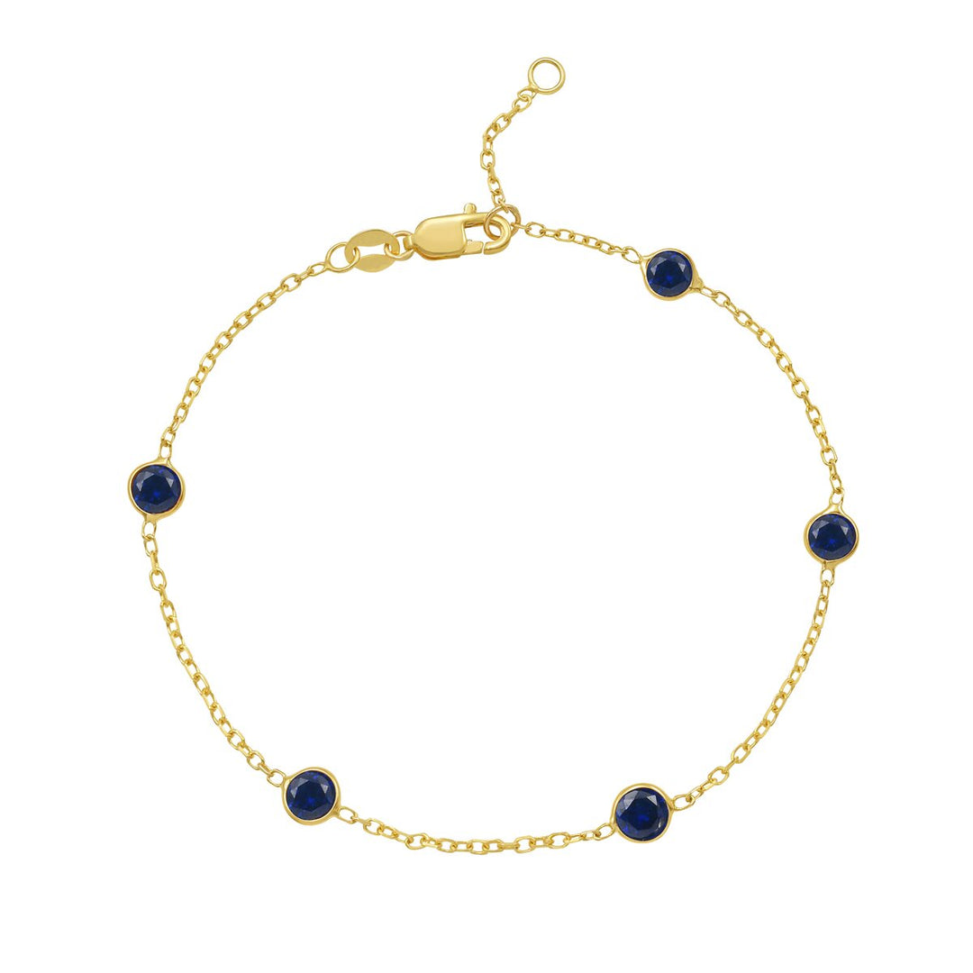 14K Blue Sapphire Station Bracelet, front view