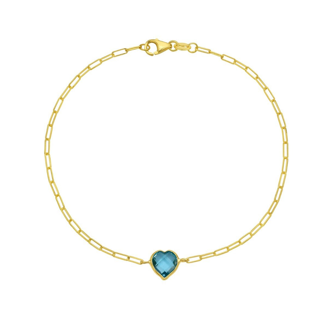 14K Blue Topaz Heart Bracelet, front view