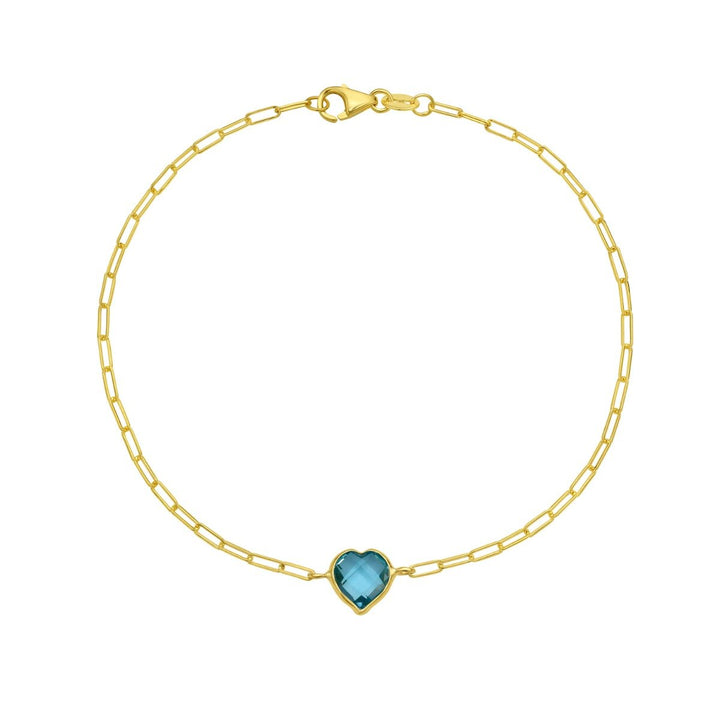 14K Blue Topaz Heart Bracelet, front view