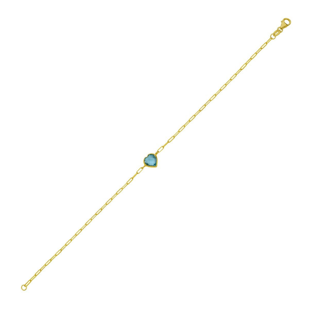 14K Blue Topaz Heart Bracelet, view 2