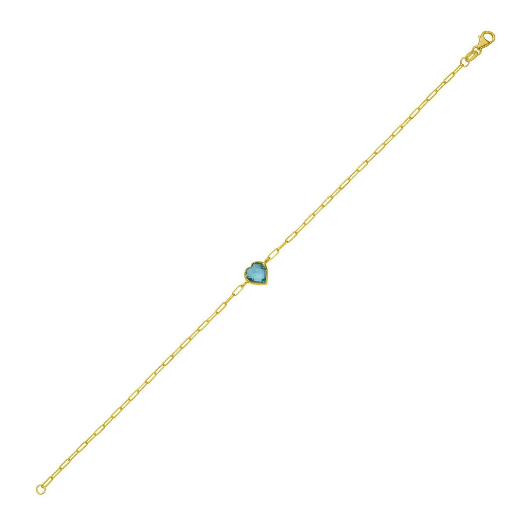 14K Blue Topaz Heart Bracelet, view 2