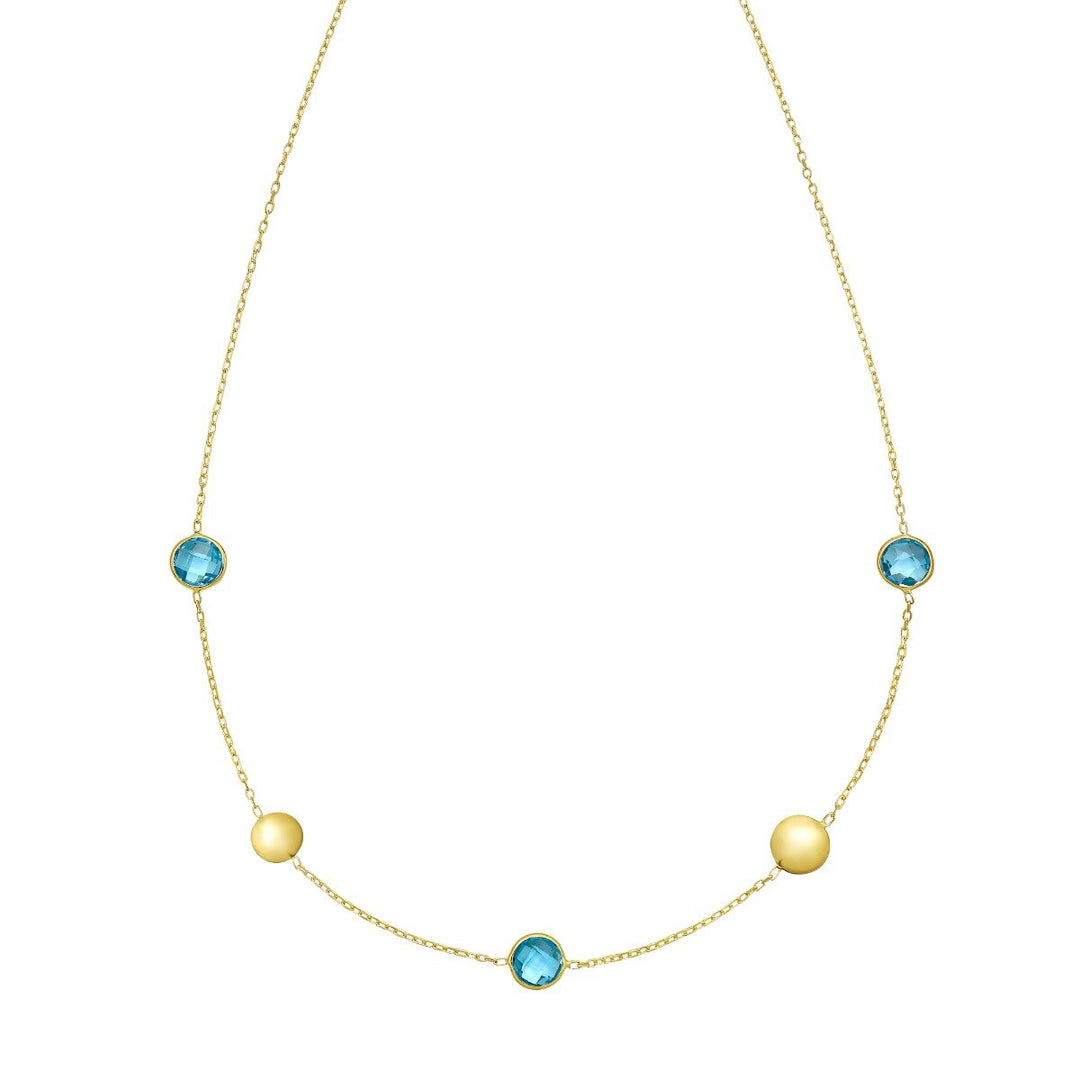 14K Blue Topaz Pebble Necklace, front view