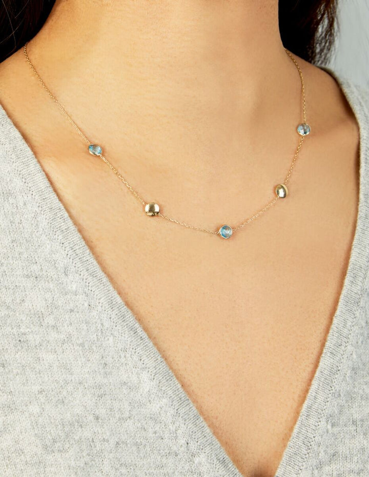 14K Blue Topaz Pebble Necklace, view 3