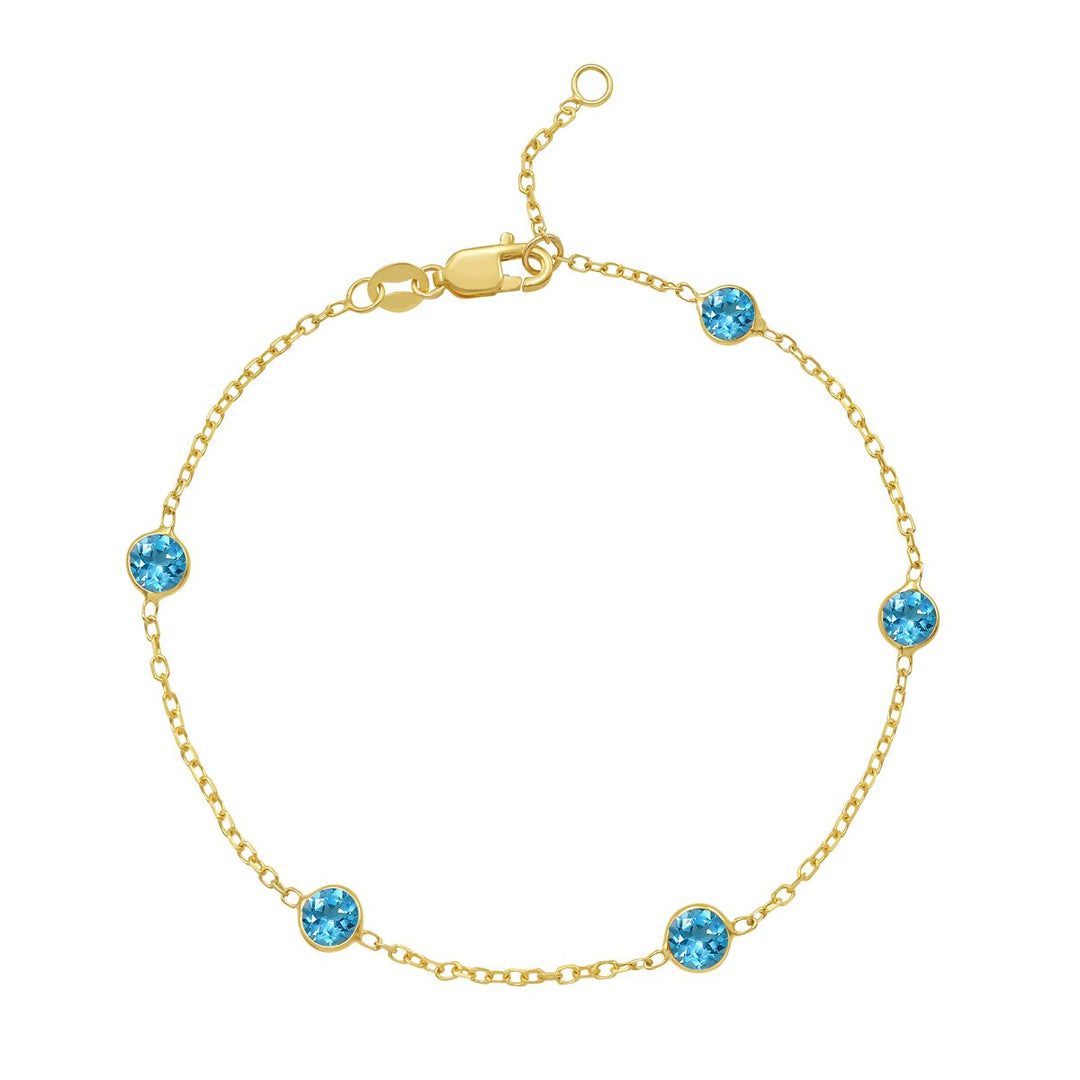 14K Blue Topaz Station Bracelet, front view