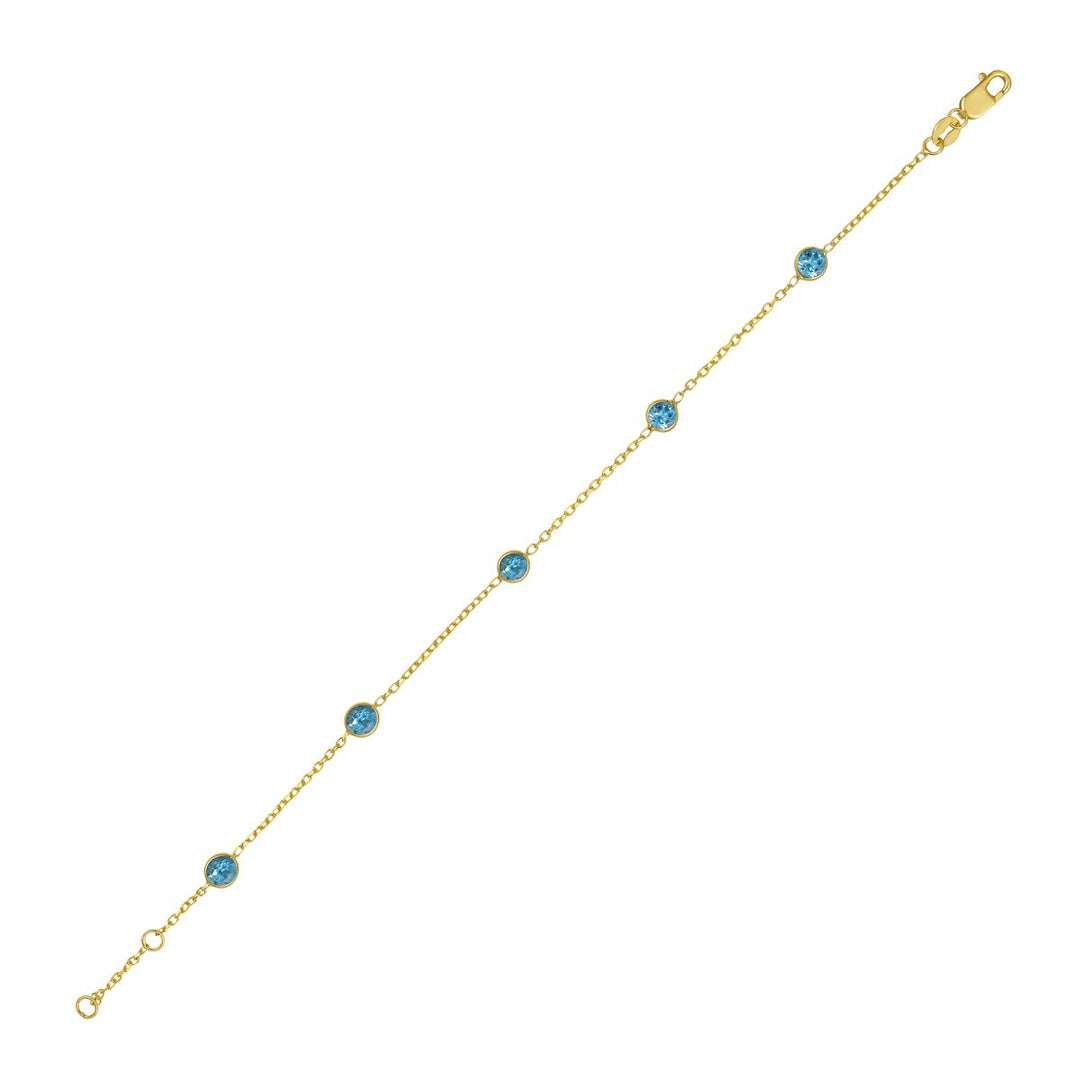 14K Blue Topaz Station Bracelet, view 2