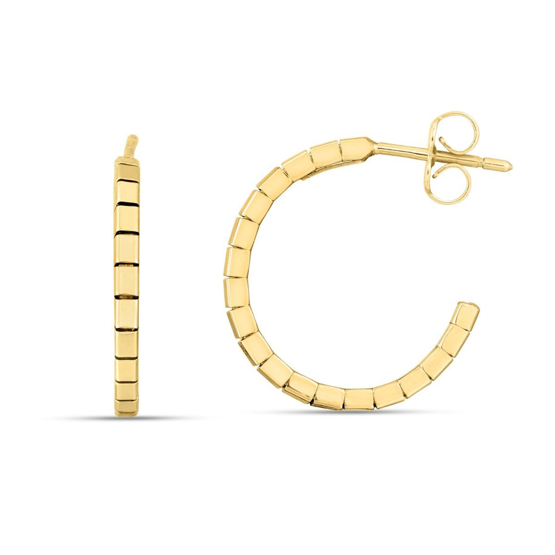 14K Brick Omega Hoop Earrings, front view
