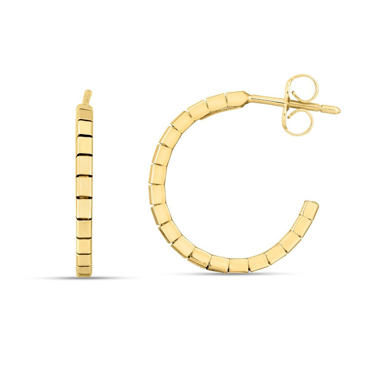 14K Brick Omega Hoop Earrings, front view