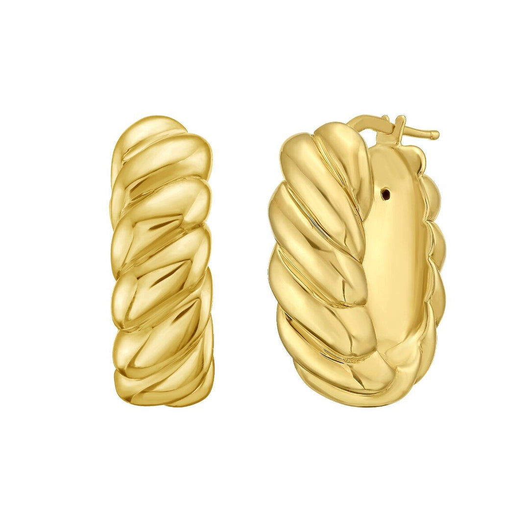 14K Cable Croissant Hoops, front view
