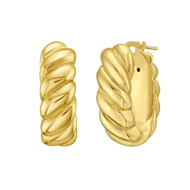 14K Cable Croissant Hoops, front view