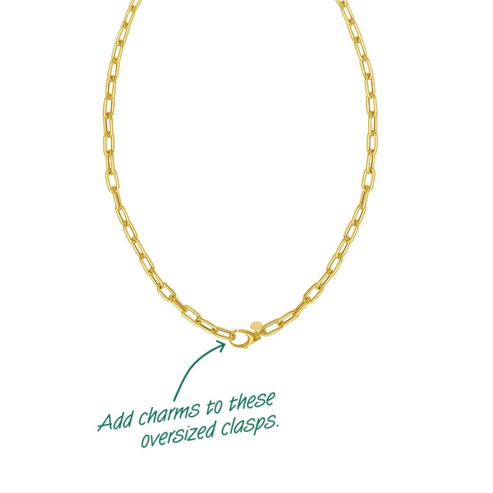 14K Charm Lock Paperclip Chain, view 2