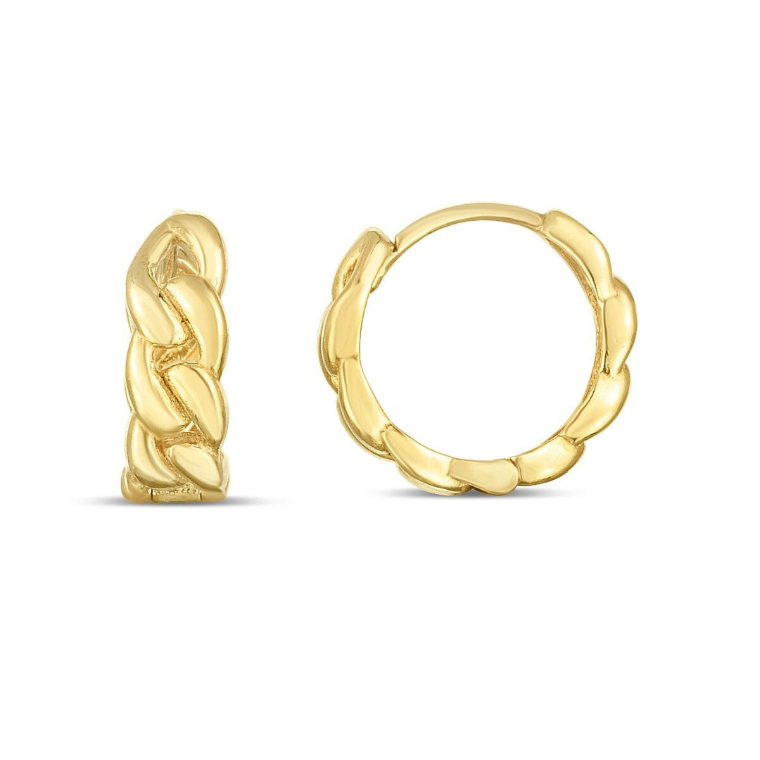 14K Curb Huggie Hoops, front view