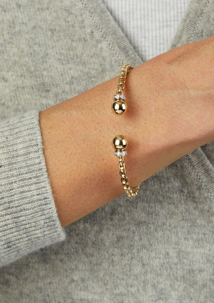 14K &amp; Diamond Ball Cuff Venetian Bracelet, view 3