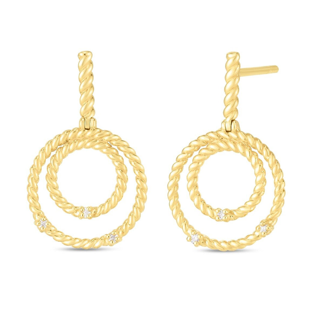14K Diamond Cable Circle Drop Earrings, front view