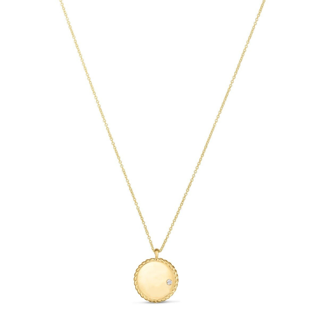 14K Diamond Cable Disc Necklace, front view