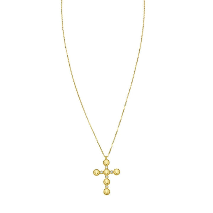 14K Diamond Cross Bauble Necklace, front view