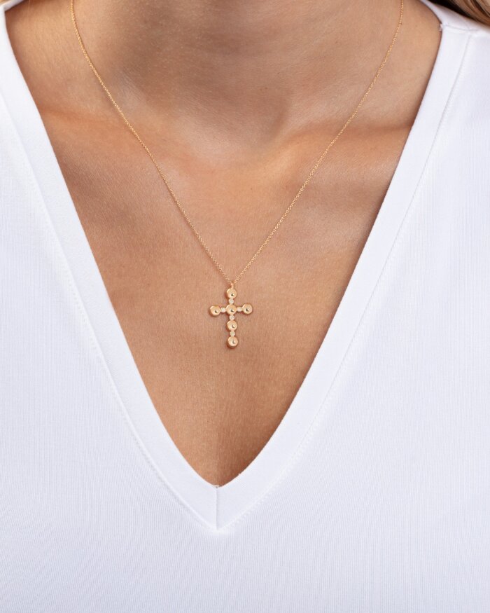 14K Diamond Cross Bauble Necklace, view 2
