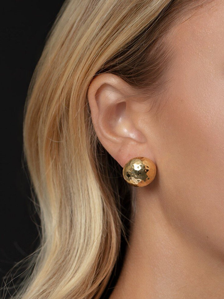 14K Diamond Cut Faceted Ball Earrings, view 4